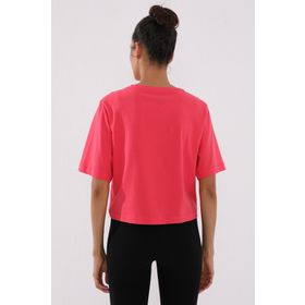 Tommylife 97136 Asimetrik Yazı Baskılı Oversize O Yaka Rose Kadın T-shirt