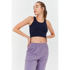 Tommylife 97160 İndigo Basic Sıfır Kol Dar Kalıp U Yaka Kadın Crop Top Atlet