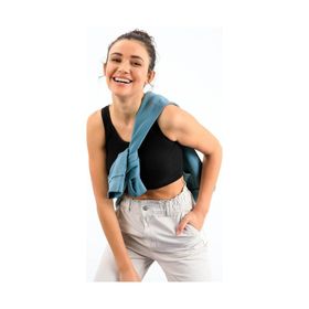 Tommylife 97160 Siyah Basic Sıfır Kol Dar Kalıp U Yaka Kadın Crop Top Atlet