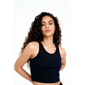 Tommylife 97160 Siyah Basic Sıfır Kol Dar Kalıp U Yaka Kadın Crop Top Atlet