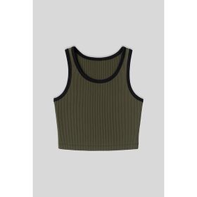 Tommylife 97160 Siyah Basic Sıfır Kol Dar Kalıp U Yaka Kadın Crop Top Atlet