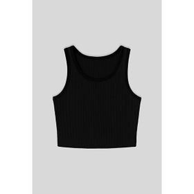 Tommylife 97160 Siyah Basic Sıfır Kol Dar Kalıp U Yaka Kadın Crop Top Atlet
