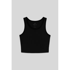 Tommylife 97160 Siyah Basic Sıfır Kol Dar Kalıp U Yaka Kadın Crop Top Atlet