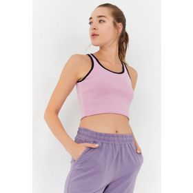 Tommylife 97162 Pembe Basic Sıfır Kol Dar Kalıp U Yaka Kadın Crop Top Atlet