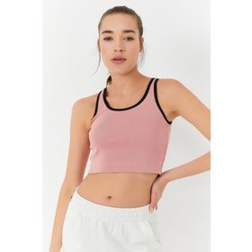 Tommylife 97162 Pudra Basic Sıfır Kol Dar Kalıp U Yaka Kadın Crop Top Atlet