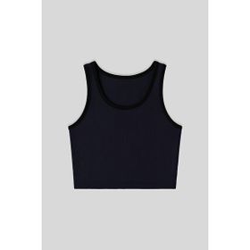 Tommylife 97162 Sarı Basic Sıfır Kol Dar Kalıp U Yaka Kadın Crop Top Atlet