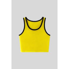Tommylife 97162 Sarı Basic Sıfır Kol Dar Kalıp U Yaka Kadın Crop Top Atlet