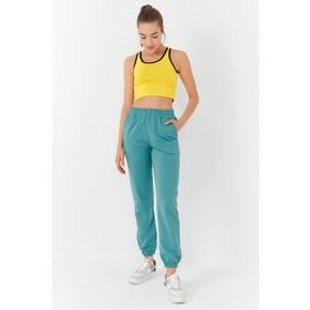 Tommylife 97162 Sarı Basic Sıfır Kol Dar Kalıp U Yaka Kadın Crop Top Atlet