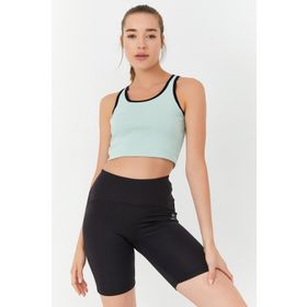 Tommylife 97162 Su Yeşili Basic Sıfır Kol Dar Kalıp U Yaka Kadın Crop Top Atlet