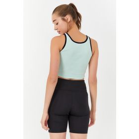 Tommylife 97162 Su Yeşili Basic Sıfır Kol Dar Kalıp U Yaka Kadın Crop Top Atlet
