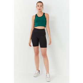 Tommylife 97162 Yeşil Basic Sıfır Kol Dar Kalıp U Yaka Kadın Crop Top Atlet