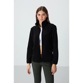 Tommylife 97173 Koyu Bej Dik Yaka Fermuarlı Rahat Form Kadın Polar Sweatshirt
