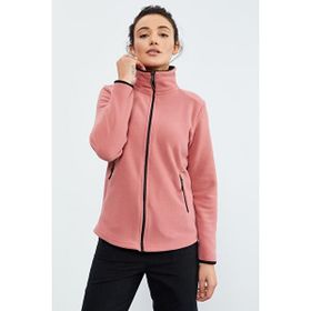 Tommylife 97173 Koyu Bej Dik Yaka Fermuarlı Rahat Form Kadın Polar Sweatshirt