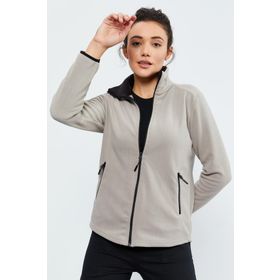 Tommylife 97173 Koyu Bej Dik Yaka Fermuarlı Rahat Form Kadın Polar Sweatshirt
