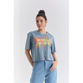 Tommylife 97212 Mint Yeşili Renkli Yazı Baskılı O Yaka Oversize Kadın T-Shirt