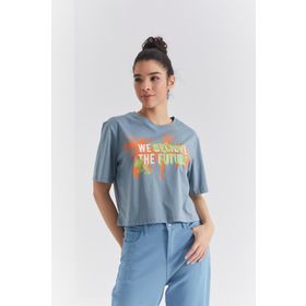 Tommylife 97212 Mint Yeşili Renkli Yazı Baskılı O Yaka Oversize Kadın T-Shirt