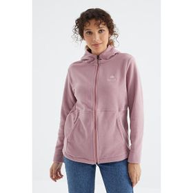 Tommylife 97233 Koyu Bej Kapüşonlu Fermuarlı Rahat Form Kadın Polar Sweatshirt