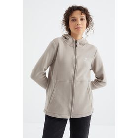 Tommylife 97233 Koyu Bej Kapüşonlu Fermuarlı Rahat Form Kadın Polar Sweatshirt