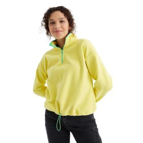 Tommylife 97234 Limon Yarım Fermuar Etek Ucu Büzgülü Dik Yaka Oversize Kadın Polar Sweatshirt