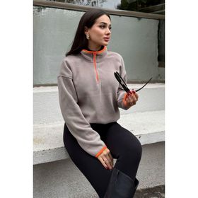 Tommylife 97234 Siyah Yarım Fermuar Etek Ucu Büzgülü Dik Yaka Oversize Kadın Polar Sweatshirt