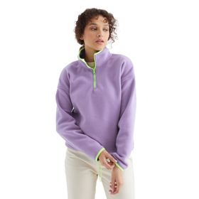 Tommylife 97234 Siyah Yarım Fermuar Etek Ucu Büzgülü Dik Yaka Oversize Kadın Polar Sweatshirt