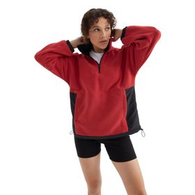 Tommylife 97236 Fiesta Yarım Fermuar Etek Ucu Büzgülü Dik Yaka Oversize Kadın Polar Sweatshirt