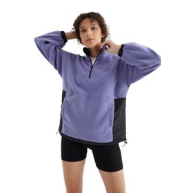 Tommylife 97236 Siyah Yarım Fermuar Etek Ucu Büzgülü Dik Yaka Oversize Kadın Polar Sweatshirt