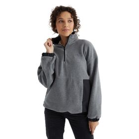 Tommylife 97236 Siyah Yarım Fermuar Etek Ucu Büzgülü Dik Yaka Oversize Kadın Polar Sweatshirt