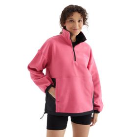 Tommylife 97236 Siyah Yarım Fermuar Etek Ucu Büzgülü Dik Yaka Oversize Kadın Polar Sweatshirt