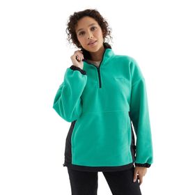 Tommylife 97236 Siyah Yarım Fermuar Etek Ucu Büzgülü Dik Yaka Oversize Kadın Polar Sweatshirt