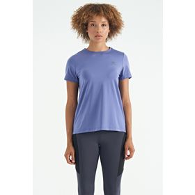 Tommylife 97267 Eflatun Sırt Yırtmaç Detaylı O Yaka Kısa Kollu Standart Kalıp Kadın T-shirt