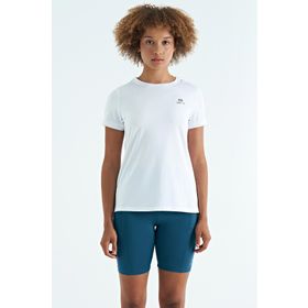Tommylife 97267 Sırt Yırtmaç Detaylı O Yaka Kısa Kollu Standart Kalıp Beyaz Kadın T-Shirt