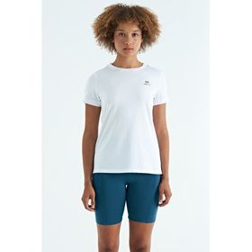 Tommylife 97267 Sırt Yırtmaç Detaylı O Yaka Kısa Kollu Standart Kalıp Beyaz Kadın T-Shirt