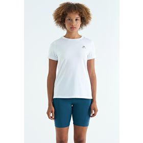 Tommylife 97267 Sırt Yırtmaç Detaylı O Yaka Kısa Kollu Standart Kalıp Beyaz Kadın T-Shirt