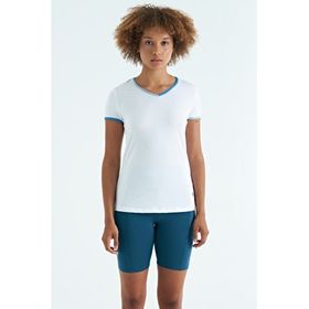 Tommylife 97268 Beyaz V Yaka Standart Kalıp Kısa Kol Kadın Spor T-shirt