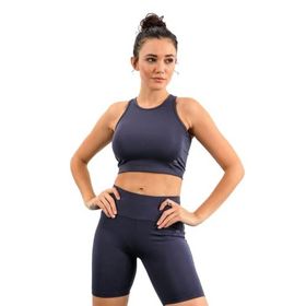 Tommylife Antrasit Yüksek Bel Toparlayıcı Dar Kalıp Crop Biker Kadın Tayt Takım