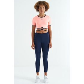 Tommylife Eflatun Logo Baskı Detaylı Yüksek Bel Dalgıç Kumaş Slim Fit Kadın Tayt