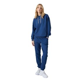 Tommylife Gri Melanj Kapüşonlu Kanguru Cep Oversize Lastik Paça Kadın Eşofman Takımı
