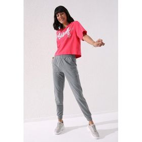 Tommylife Gri Melanj Yüksek Bel Jogger Rahat Form Manşetli Kadın Eşofman Alt