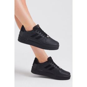 Tonny Black Siyah Yanı Çizgili Bağcıklı Rahat Kalıp Unisex Siyah Sneaker