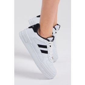Tonny Black TBKA10 Beyaz Siyah Yanı Çizgili Bağcıklı Rahat Kalıp Unisex Sneaker