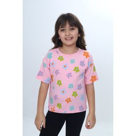 Toontoy 24980 Kız Çocuk Bisiklet Yaka Kısa Kollu Baskılı Tişört