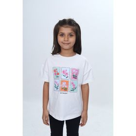 Toontoy 24982 Kız Çocuk Baskılı Bisiklet Yaka Düşük Omuz Kısa Kollu Tişört