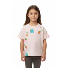 Toontoy 25005 Kız Çocuk Bisiklet Yaka Düşük Omuz Kısa Kollu Baskılı Tişört