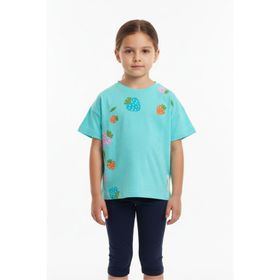 Toontoy 25005 Kız Çocuk Bisiklet Yaka Düşük Omuz Kısa Kollu Baskılı Tişört