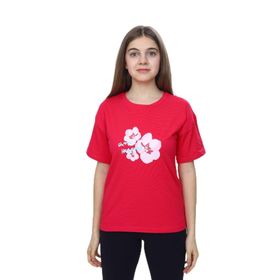 Toontoy 25011 Kız Çocuk Bisiklet Yaka Düşük Omuz Kısa Kollu Baskılı Tişört