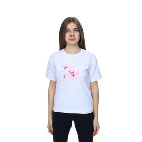 Toontoy 25011 Kız Çocuk Bisiklet Yaka Düşük Omuz Kısa Kollu Baskılı Tişört