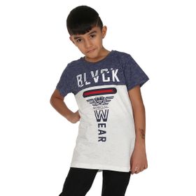 Toontoy Blvck Baskılı Lacivert-Beyaz Erkek Çocuk Tişört