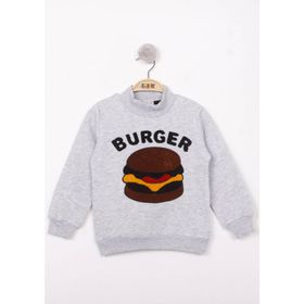Toontoy Burger Nakışlı Gri İçi Pamuklu Erkek Çocuk Sweatshirt