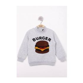 Toontoy Burger Nakışlı Gri İçi Pamuklu Erkek Çocuk Sweatshirt